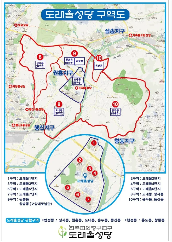 도래울성당 사목 관할 구역도 · 교우 기여 안내